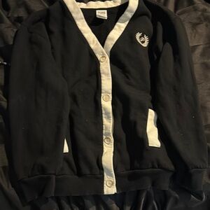 Black Cardigan with White Accents